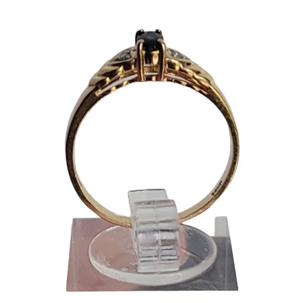 14k Yellow Gold Sapphire Diamond Heart Design Ring, Size 8.75 E942